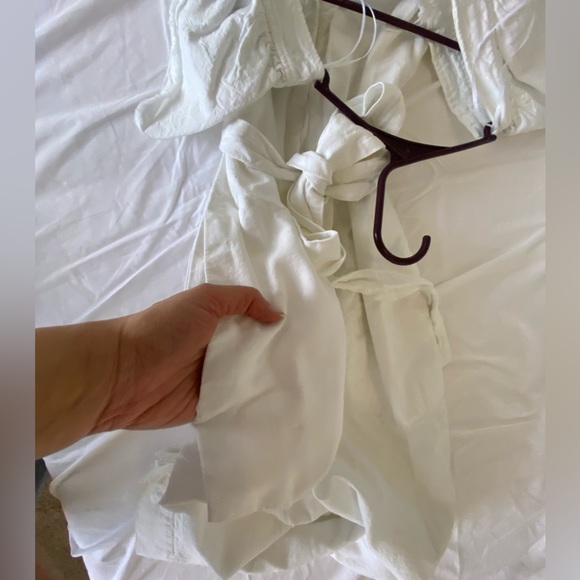 Zara White Rustic Denim Raw Hem Ruffled Cap Sleeve Belted Jumpsuit Playsuit XS - Picture 11 of 13